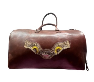 Western Style Leather Duffel Carryall Tooled Design Travel Holdall Cabin <b>Luggage</b> Weekend Trip Storage Bag Utility Use - Product Image 2