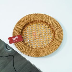 Round Woven Rattan Serving Tray Handcrafted Natural <b>Bamboo</b> Charger Plate for Wedding <b>Table</b> Decor - Product Image 1