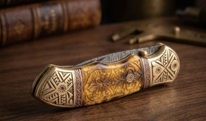 Couteau pliant artisanal en acier Damas A&M Enterprises, manche en bois, couteau de poche utilitaire haut de gamme, personnalisable OEM/ODM, garantie 3 ans - Product Image 4