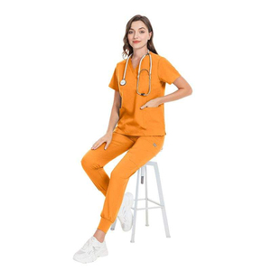 Wholesale Women Blue <b>Scrub</b> <b>Set</b> V-Neck Top And Pants Hospital Uniform Polyester Cotton Woven Fabric Custom <b>Scrub</b> Uniform <b>Set</b> - Product Image 2