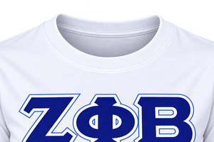 เสื้อยืด Zeta Phi Beta สำหรับผู้หญิง สีขาว แต่งขอบสีน้ำเงินรอยัล ตัวอักษรกรีก ปักลาย ZOB คอกลม แขนสั้น เสื้อยืดชมรมนักศึกษา - Product Image 5