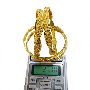 22k Solid Gold <b>Bangle</b> <b>Set</b> for Women Traditional Indian Filigree Flower Design Gold Kada Bracelets Bridal Wedding Jewelry - Product Image 1