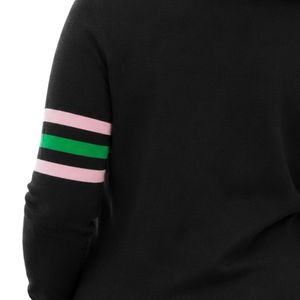 Cardigan noir pour femme, boutonné sur le devant, à manches longues, pull décontracté, tricot tendance avec détail rayé sur les manches, vêtements chauds pour femmes - Product Image 5