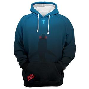 Sweat à capuche Killer Shark pour homme, pull à capuche imprimé par sublimation, design dégradé bleu foncé, logo frontal, streetwear d'automne - Product Image 1