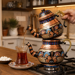 Oriental Copper <b>Tea</b> <b>Pot</b> <b>Set</b> Handmade Enamel Painted Floral Design Durable Metal Teapot for <b>Tea</b> Coffee Drinking for Home Hotel - Product Image 4