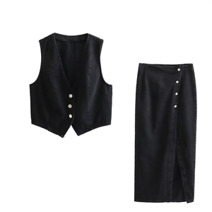 Jupe midi chic d'été pour femme, style double volant, taille haute vintage, décontractée, en jean, taille naturelle, Mujer - Product Image 3