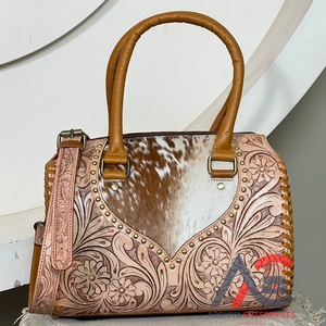 Floral Design Genuine Tooled Cowhide Leather Western Medium Size Speedy Bag Handcrafted Women's Fashion Shoulder Handbags - Product Image 1