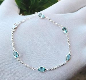 Pulsera de plata de ley 925 con topacio azul, piedra preciosa natural, 7,5 pulgadas, joyería hecha a mano, regalo elegante para mujer - Product Image 2