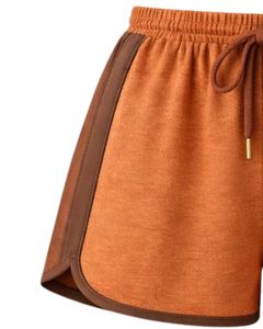 Burnt Orange Brown Women Camisole And Shorts Set Summer Two Piece Outfit Cotton Blend Crop Top <b>Leaf</b> Print Drawstring Shorts - Product Image 6