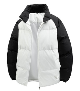 Blouson matelassé unisexe à blocs de couleur, col montant, fermeture éclair, coupe-vent, hiver, décontracté, coupe régulière, extérieur en polyester - Product Image 4