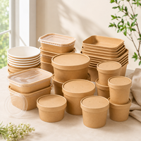 Vente en gros de bols à salade jetables en papier kraft, nouveau design, contenants à emporter avec couvercle