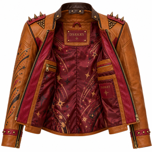 Chaqueta de Cuero Punk Personalizada OEM/ODM para Mujer, Chaqueta de Motociclista con Estampado y Tachuelas, Ropa Exterior Vintage para Motocicleta, Tallas Grandes - Product Image 5