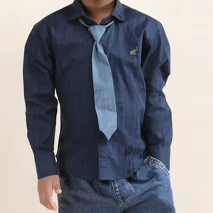 Chemise Formelle Bleu Marine pour Garçons avec Cravate – Tenue Chic et Décontractée à Manches Longues pour Fêtes Enfants – Chemise Habillée Tendance pour Garçons - Product Image 1