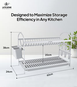 Égouttoir à vaisselle double niveau LIFE SMILE, organiseur de plats de cuisine, aluminium de haute qualité, design moderne et luxueux, montage facile - Product Image 2