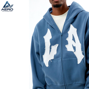 Sudadera con capucha y cremallera para hombre, personalizada, con parche de letras desgastadas y aplique de borde sin rematar, de forro polar, el mejor producto de 2026 - Product Image 3