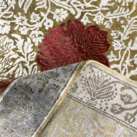 Tapis noué à la main en soie de bambou et laine - Gris Magenta à motifs médaillon, tapis de salon de style transitionnel