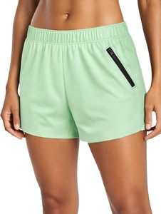 Shorts pour femmes 2026 en gros – Short uni en maille avec taille élastique, poche zippée, respirant, coupe sportive, taille mi-haute, style classique - Product Image 4