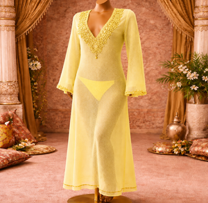 Robe maxi kaftan en tissu transparent à motifs paisley perlés de luxe, 1 pièce, élégante, pour les vacances et la plage - Product Image 4