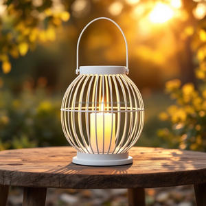 Elégante lanterne à bougie en métal blanc pour une décoration intérieure/extérieure unique et chaleureuse, des ouragans parfaits pour la maison et l'ambiance du soir - Product Image 6