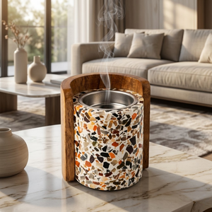 Luxury Resin Inlay Marble <b>Bakhoor</b> Burner Wooden <b>Oud</b> Incense Holder Arabic Fragrance Burner Home Decor Wedding Gift Set Premium - Product Image 3