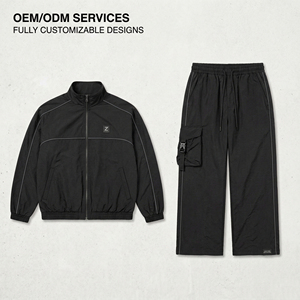 Custom Hooded Solid <b>Track</b> Pants and Waterproof Nylon <b>Jackets</b> Sweatsuit Set Casual Streetwear Reflective Windbreaker <b>for</b> <b>Men</b> - Product Image 1