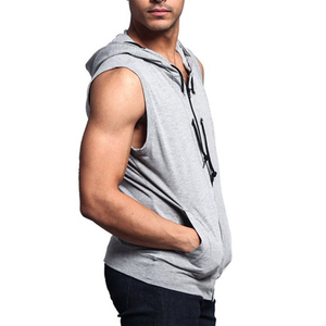 Men's Sleeveless <b>Zip</b>-Up Hoodie Vest Cotton Fleece Drawstring <b>Hooded</b> Sweatshirt Kangaroo Pocket Casual Streetwear Style Tank Top - Product Image 2