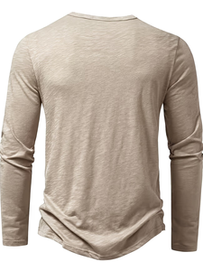 Men's Slim Fit Long Sleeve Henley T-Shirt Stand-Up Collar Solid Color Breathable Knitted Cotton Casual Wear 220g Made Bangladesh - Product Image 3