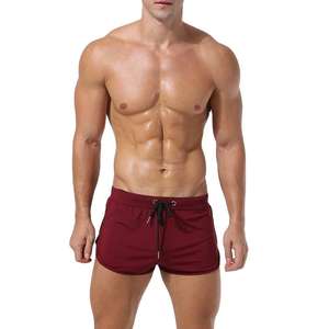 กางเกงว่ายน้ำชายสีแดงเบอร์กันดีเอวกลาง ผ้าทอ แห้งเร็ว มีเชือกผูก เหมาะสำหรับชายหาดและฤดูร้อน - Product Image 2
