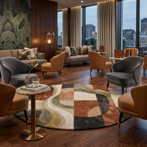 Luxury <b>Round</b> Area Rug Modern Abstract Geometric Wool <b>Carpet</b> Hand Tufted Designer Floor Rug Custom Size Luxury Home Villa - Product Image 3