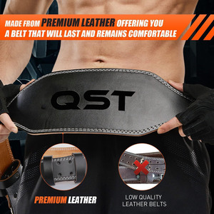 Customized Logo Cowhide Leather Weightlifting Belt Double Prong Buckle Fitness Workout Compression Training Belt - Product Image 3