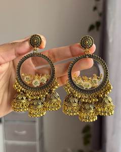 Boucles d'oreilles Jhumka ethniques longues, ensemble de bijoux traditionnels à la mode, pour mariage et fête, vente en gros, exportation - Product Image 6