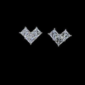 Pendientes de Diamantes Cultivados en Laboratorio con Corte Princesa de Tres Piedras en Oro, Oro Rosa, Oro Blanco o Plata VVS VS D E F para Mujer - Product Image 2