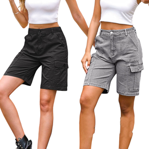 High Waist Cargo Shorts Women Gray Denim <b>Utility</b> Pocket Shorts Casual Stonewashed Cotton Regular Fit Button Fly - Product Image 6