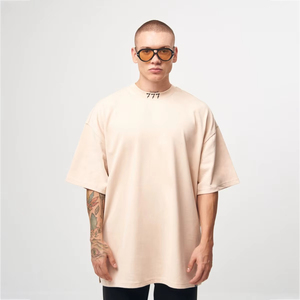 เสื้อยืดโอเวอร์ไซส์สตรีทแวร์ผ้าเจอร์ซีย์คอตตอน 100% ระบายอากาศได้ดี 200gsm ไซส์พลัส หนานุ่ม ทรงหลวม ไหล่ตก แขนสั้น สำหรับผู้ชาย - Product Image 1