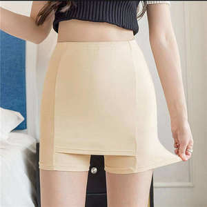 <b>Women</b> High <b>Waist</b> Knitted <b>Shorts</b> Skirt Solid Color <b>Elastic</b> <b>Waist</b> Breathable Casual Style Beige - Product Image 1