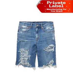 Shorts en jean grande taille personnalisés pour femmes, taille haute, en denim extensible doux, vente en gros pour femmes rondes - Product Image 1