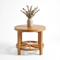 Table basse ronde en teck massif avec étagère inférieure en forme de roue de chariot, en bois naturel, table d'appoint de salon, accent central moderne et rustique