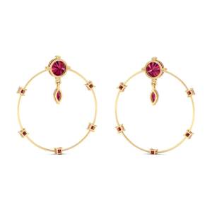 ต่างหูทองคำแท้ 14K ประดับทับทิมทรงห่วง คุณภาพสูง REYES ราคาขายส่ง ของขวัญแต่งงาน เครื่องประดับชั้นดีสำหรับผู้หญิง - Product Image 4