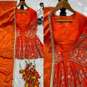 New Designer Heavy Embroidered <b>Kurta</b> Sharara Set With Georgette Dupatta, Indian Traditional Look for Wedding Party 3Piece - Product Image 6