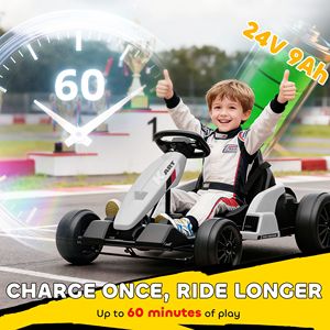 Go Kart Elettrico 24V con Doppi Motori da 150W, Sedile Regolabile, Velocità Massima 18 km/h, Avvio Graduale, Imbracatura a 5 Punti, Colore Bianco - Product Image 5