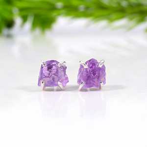 February Birthstone <b>Amethyst</b> <b>Stud</b> <b>Earrings</b> Sterling Silver Minimal Everyday Jewelry - Product Image 4