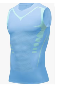 Camiseta de Compresión sin Mangas para Hombre, Color Azul Oliva, con Estampado de Letras, Secado Rápido, Corte Ajustado, Tejido de Punto, Spandex/Poliéster, Cuello Redondo, Antipilling - Product Image 6