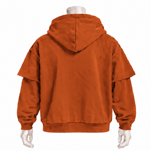 เสื้อฮู้ดดี้สีส้มไหม้แบบสองชั้นทรงโอเวอร์ไซส์ แขนเสื้อแบบเลเยอร์ ทรงหลวมไหล่ตก สไตล์วินเทจ สตรีทแวร์ลำลอง - Product Image 2