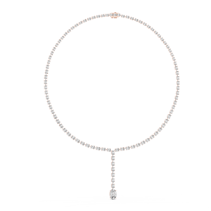 Collier Lariat de Luxe en Or Rose 18 carats avec Diamants de Laboratoire Taille Ovale, Plaqué Rhodium, Pierre Latérale Taille Poire 15,4 carats - Product Image 1