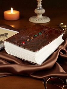 Handmade Leather Journal: Embossed Seven Chakra Stone <b>Book</b> of Shadows - Product Image 3