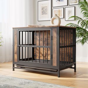Cuccia per Cani in Legno da 83 cm con 2 Porte Scorrevoli in Ferro Spesso, Arredamento Decorativo per Animali Domestici, Elegante Cuccia Integrata - Product Image 1