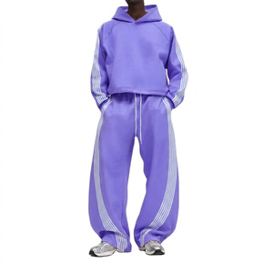 Baggy <b>White</b> <b>Tracksuit</b> Set Men Oversized Side Stripe Hoodie and Wide Leg Joggers Set Unisex Streetwear Two Piece Outfit - Product Image 3