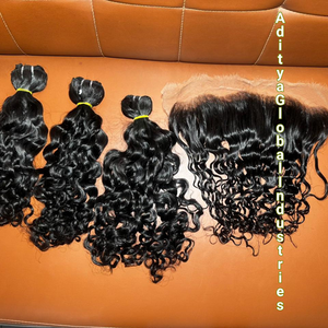 Top Quality <b>Curly</b> Texture Indian Human Hair Cuticles Aligned Single Donor Machine Double Weft Temple Hair <b>Extensions</b> - Product Image 1