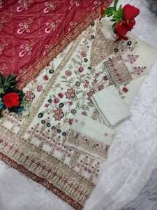 India Ethnic Women's Clothing Set 3pcs Unstitched Silk <b>Kurti</b> Kurta Kameez Salwar Suit Heavy Fabric Pakistani Style Indian Women - Product Image 3