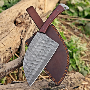 Couteau à découper LEGACY BLADES en acier Damas éco-responsable fait main, manche en bois, étui en cuir, lame de 8-9,9 pouces, ambidextre - Product Image 1